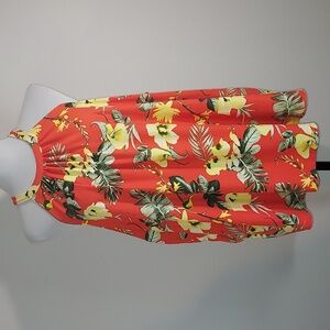 Stella Tweed Tropical Yellow Flower Print Halter Keyhole Tank Top Size 3X